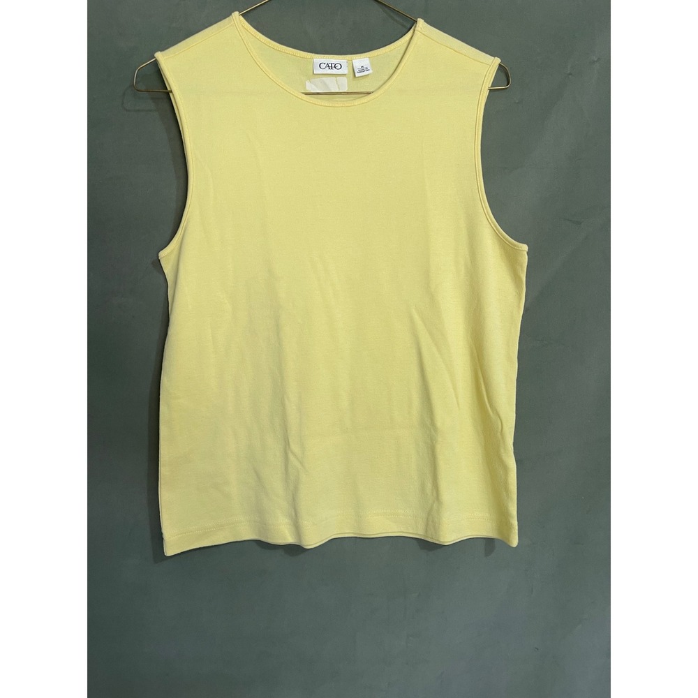 Cato Womens Pastel Yellow Sleeveless Shell Crew Neck Ribbed Tank Top Size M